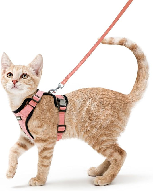 rabbitgoo Cat Harness and Leash for Walking, Escape Proof Soft Adjustable Vest Harnesses for Cats, Easy Control Breathable Reflective Strips Jacket, Light Salmon Pink, XS