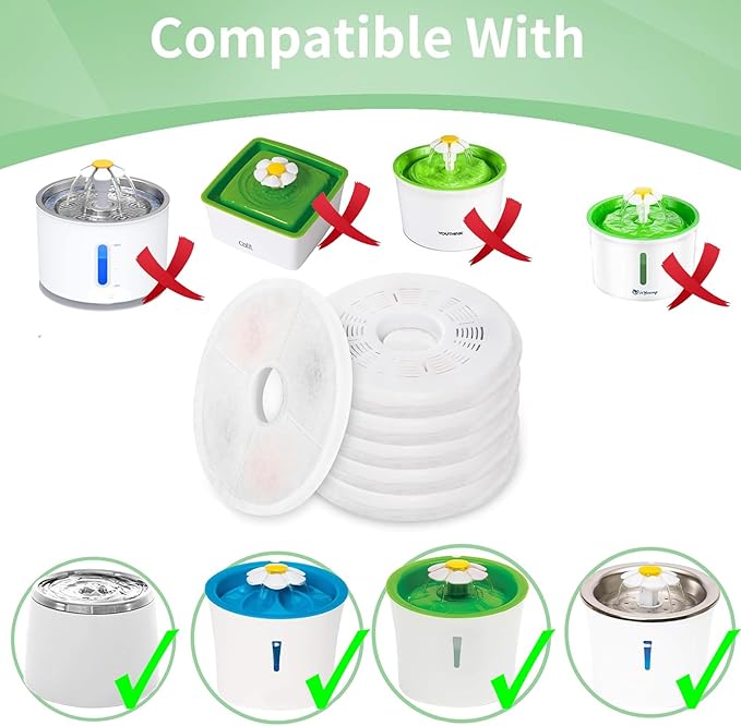 6 Pack Cat Water Fountain Replacement Filters Fit for 3L Flower Water Dispenser Automatic Pet Dog Cat Fountain Filter