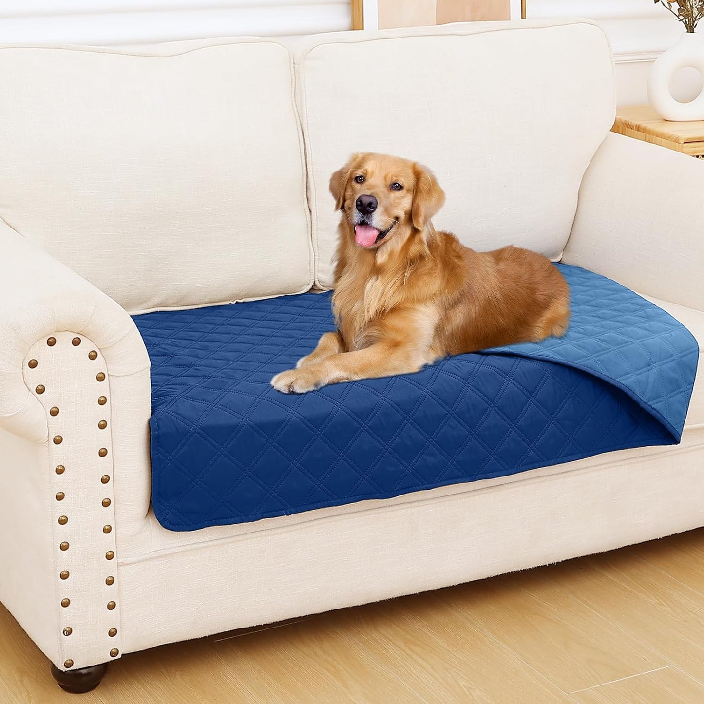 Smiry Waterproof Dog Bed Cover Pet Blanket, Soft Washable Dog Blanket for Furniture Bed Couch Sofa Reversible, Checkered (30"x53", Navy/Blue)