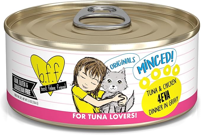 Weruva BFF Minced Natural Wet Cat Food, Tuna and Chicken 4 Eva in Gravy, 5.5oz Can, Pack of 24