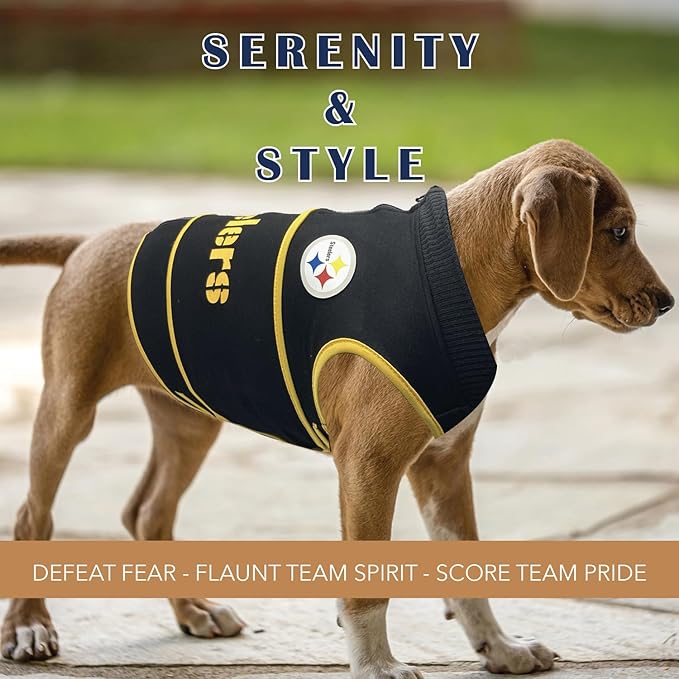 NFL Pittsburgh Steelers Dog Anxiety Shirt Calming Soothing Solution Vest for Dogs/Cats with Anxiety, Fears, Fireworks, Loud Noises, Dark, Lonely Keeps Dogs Calm Feeling Safe, Relaxing Jacket, Medium