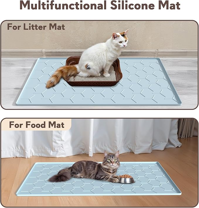 Silicone Cat Litter Trapping Mat, Large Waterproof 34" X 22" Cat Litter Box Mat, Easy to Clean, Blue