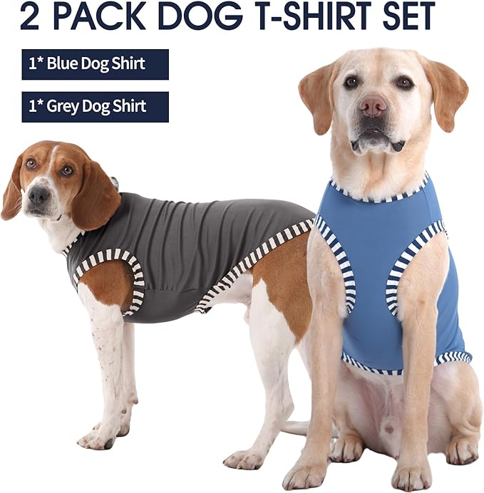 IECOii 2 Pack Dog Shirt for Large Dogs | Pullover T-Shirts, Sun Protection in Outdoor, Sleeveless Tank Top for Large Breeds, Grey+Blue, 3XL