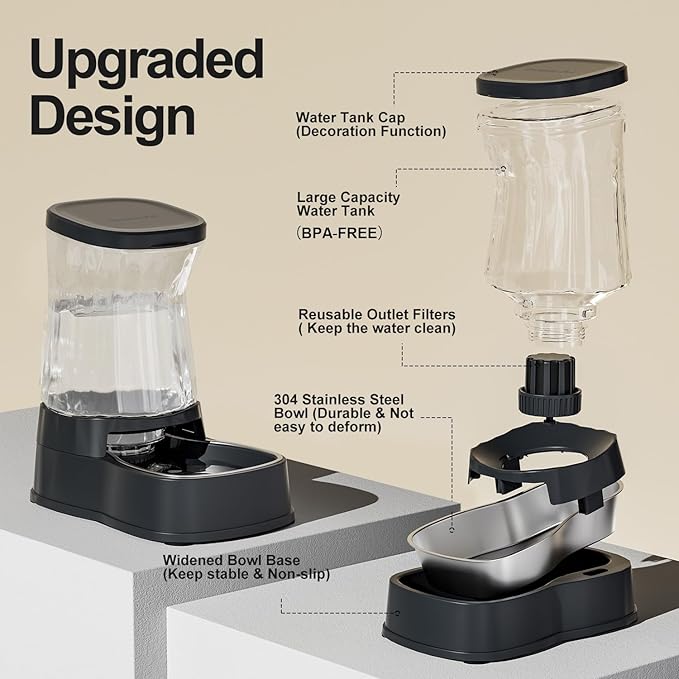 Gardner Pet Automatic Dog Water Dispenser Gravity Stainless Steel Water Waterer Feeder, 100% BPA-Free Large Capacity Water Feeding Bowls for Medium & Large-Sized Dogs Cats Other Pets -(1 Gallon)