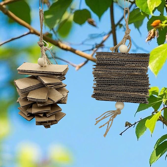 LWINGFLYER 2 Pack Small Parrot Chew Toys Natural Cardboard Paper Hanging Bird Shredding Toy for Budgies Conures Cockatiel Parakeet Lovebirds Canary