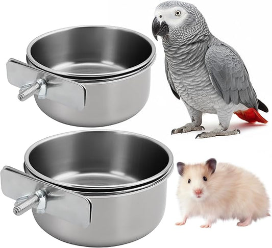 TBWHL Parrot Feeding Cups Hanging Pet Animal Stainless Steel Birdcage Bowls Bird Bowls for Cage Parakeet Birds Cage Accessories Suitable Small and Medium Bird S (2pcs)