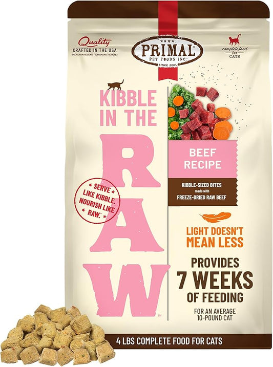 Primal Kibble in The Raw, Freeze Dried Cat Food, Beef, Scoop & Serve, Made with Raw Protein, Whole Ingredient Nutrition, Crafted in The USA, Dry Cat Food, 64 Ounce (4 lb) Bag