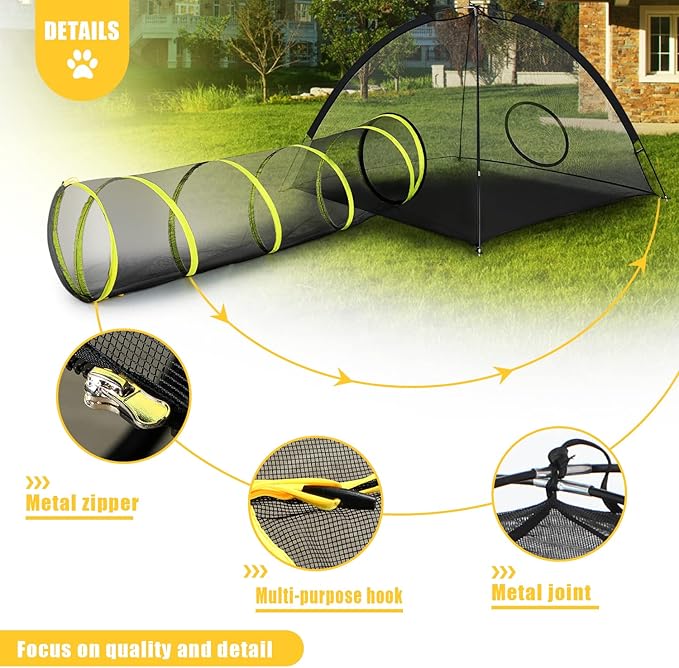 Outdoor Cat Enclosures Indoor, Portable Mesh Tent, Tunnel, Playhouse With Adjustable Harness and Leash for Walking, Colorful Tease Ball for Animals