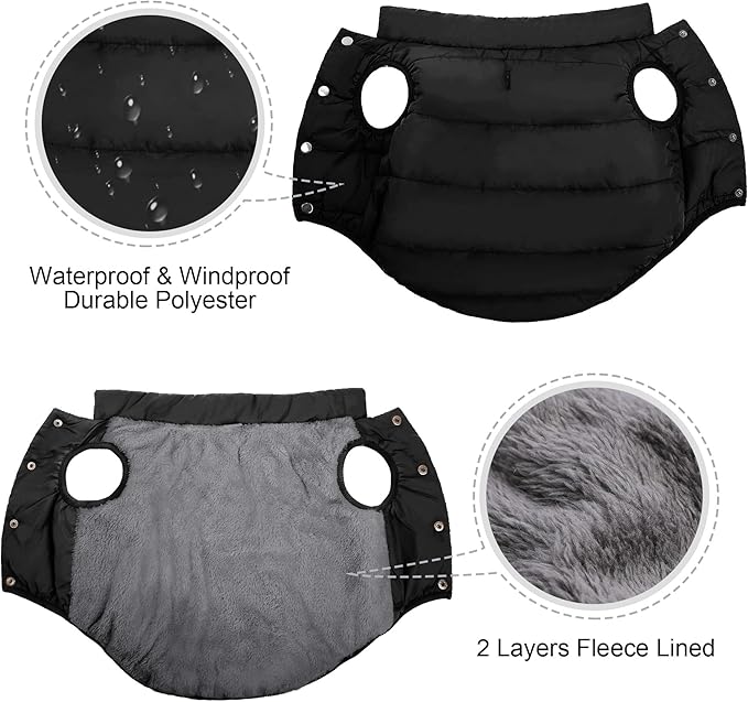 ASENKU Windproof Dog Winter Coat Waterproof Fleece Jacket Cold Weather Pet Apparel for Small Medium Large Dogs (Black, M)