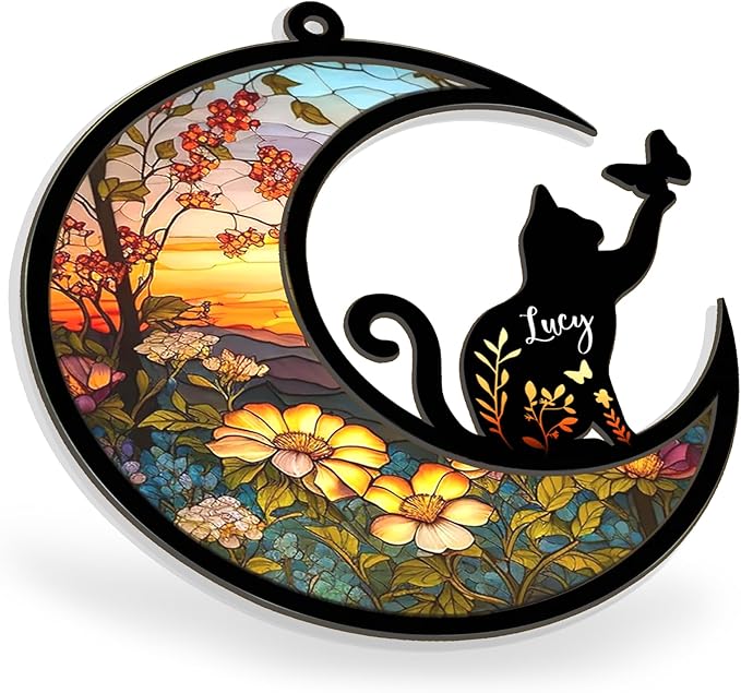 NAZENTI Loss of Cat Sympathy Gift, Pet Memorial Suncatcher, Custom Name, Remembrance Gifts for Cat Lovers, Christmas Pet Ornament