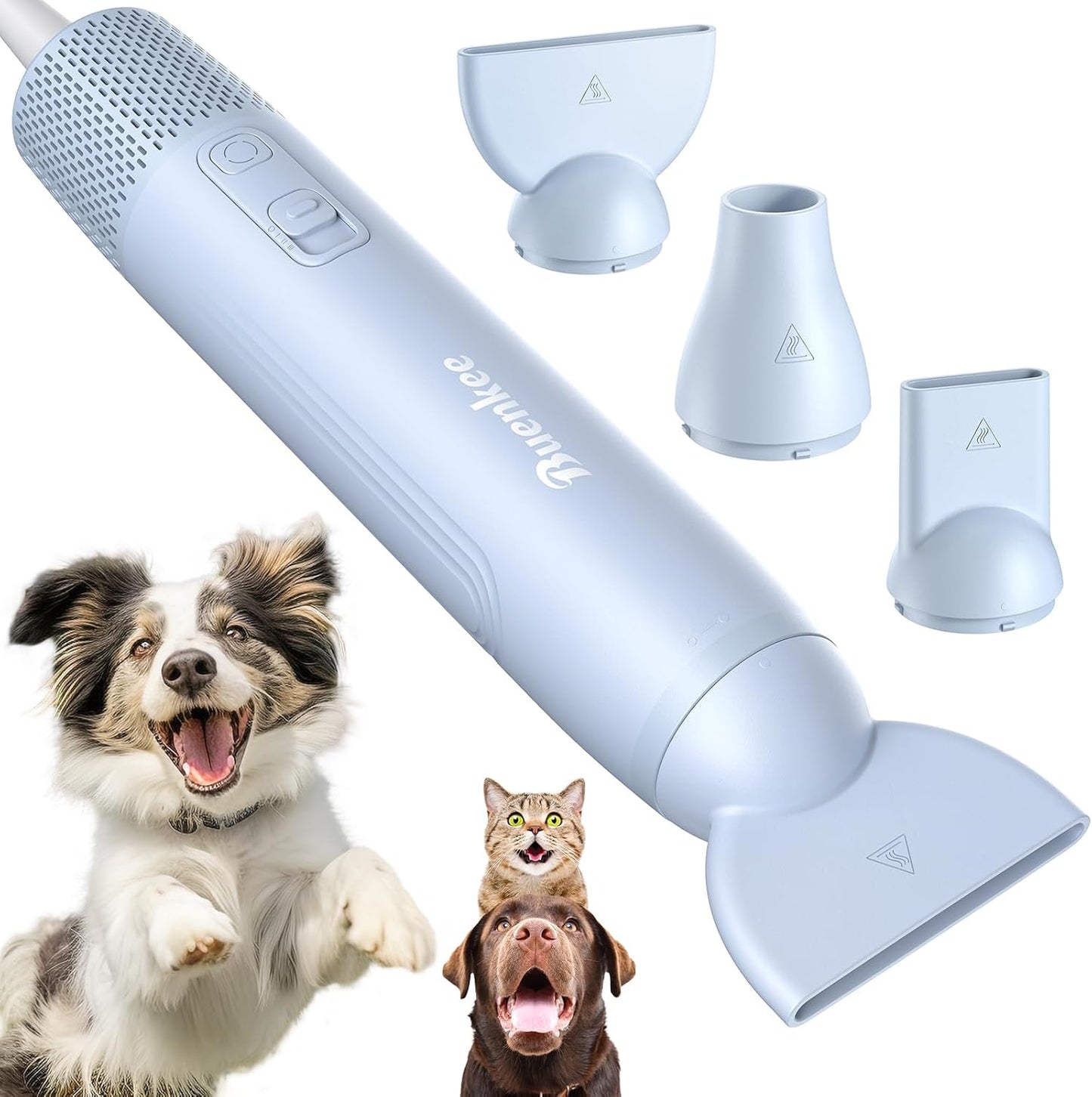 Dog Blow Dryer for Pet Grooming Handheld Lightweight Dog Cat Hair Dryer 3 Speeds 4 Temp, Portable 3HP High Velocity Pet Blower Quiet Dryer for Travel Campaign Home, with 3 Nozzles, Blue