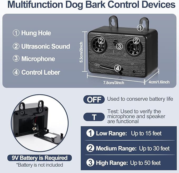 Anti Barking Devices for Dogs, Ultrasonic Dog Bark Control Devices with 3 Modes, 50FT Bark Box Dog Barking Deterrent Devices, Dog Barking Silencer Indoor & Outdoor Safe S