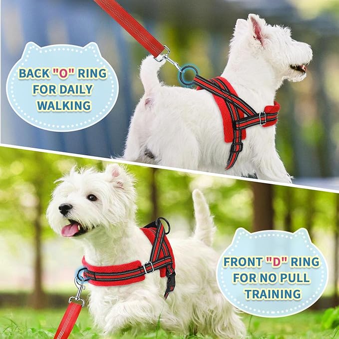 SlowTon No Pull Small Dog Harness and Leash Set, Puppy Soft Vest Harness Neck & Chest Adjustable, Reflective Lightweight Harness & Anti-Twist Pet Lead Combo for Small Medium Dogs (Red, XS)