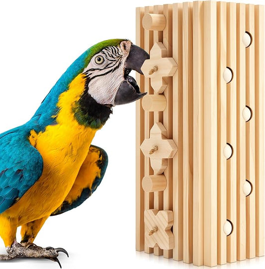 12 x 5 x 4 Inches Extra Large Bird Parrot Toy Activity Block Multicolored Natural Wooden Parrot Cage Chewing Toys for Large Medium Macaws Cockatoos African Grey Birds