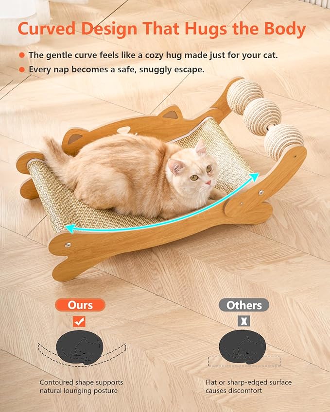 Cat Scratcher,Scratching Post,and Hammocks with Sisal Ball Toys Wooden Cat Beds & Furniture are Sturdy and Durable for All Types of Cats to Play and Relax Indoors