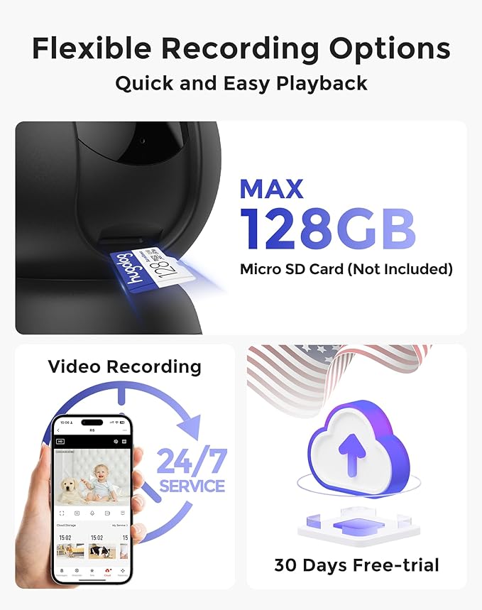 Hugolog 4K 8MP Indoor Pan/Tilt Security Camera with Auto-Focus,Ideal for Baby Monitor/Pet Camera/Home Security,Starlight Color Night Vision,Human/Pet AI,Two-Way Audio,US Cloud,Compatible with Alexa