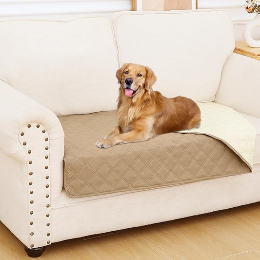 Smiry Waterproof Dog Bed Cover Pet Blanket, Soft Washable Dog Blanket for Furniture Bed Couch Sofa Reversible, Checkered (30"x53", Camel/Beige)