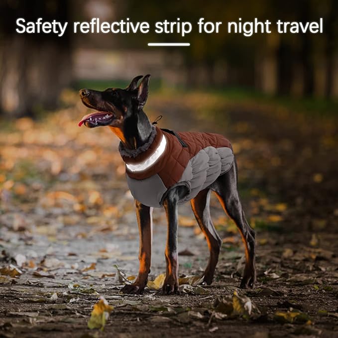 Dog Jackets for Medium Dogs,Medium Dog Coat,Warm Pet Winter Coat Zip Up Back,Waterproof Dogs Jacket with D-Ring,Pet Cold Weather Coats with Fleece Lined, Snowsuit Pug Boston Terrier,Brown,M