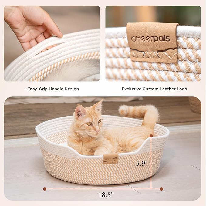 CHEERHOME PETS Cat Bed Basket with Cushion, Cute Pet Bed for Indoor Cats Couch, Kitten Bed for Medium and Large Cat, All Season Universal (White)