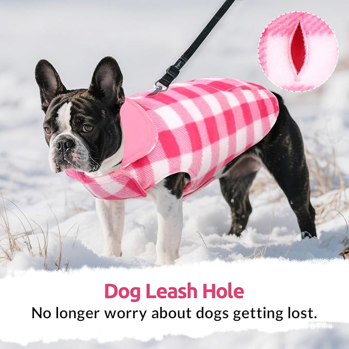 ASENKU Dog Winter Coat, Fleece Doggie Jacket Plaid Reversible Vest Waterproof Windproof Cold Weather Clothes for Small Medium Large Dogs (XXL, Pink)