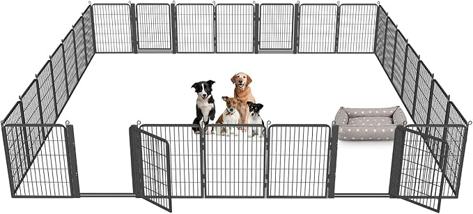 Dog Playpen with Low Threshold Gate, 32 inch 28 Panels Dog Fence, Heavy Duty Metal Puppy Exercise Dog Pen, Rust-Resistant Outdoor Pet Fence for Yard RV Camping