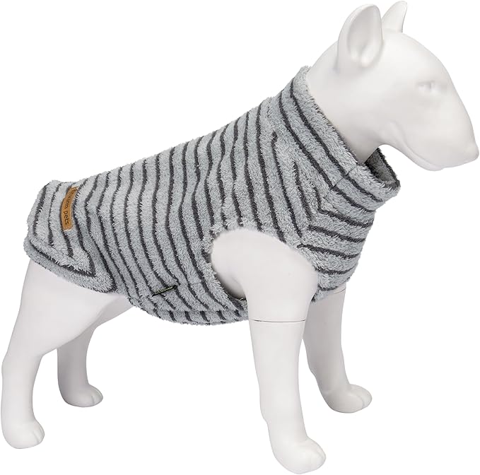 Fitwarm 2 Pack Striped Fleece Dog Sweater, Warm Winter Dog Clothes for Small Dogs Boy Girl, Fuzzy Pet Outfit, Puppy Chihuahua Jumper, Grey, Navy, XS