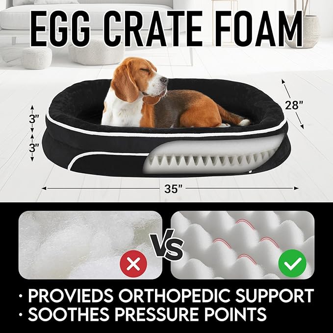 OhGeni Orthopedic Dog Couch Pet Sofa Large Sized Cat Beds with Comfort Foam Support, Soft Comfortable Fabric, Machine Washable Waterproof Removable Cover, 35-Inch (Black)