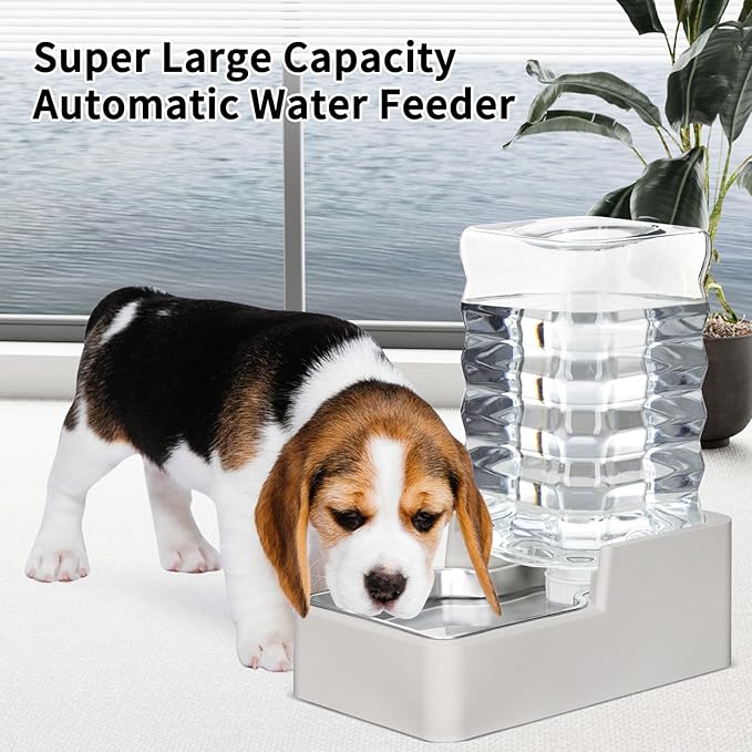 RIZZARI Stainless Steel Pet Water Feeder: 7L Automatic Leak-Proof Gravity Dispenser for Cats Dogs Indoor Outdoor Use（Beige Without Filter,7L）