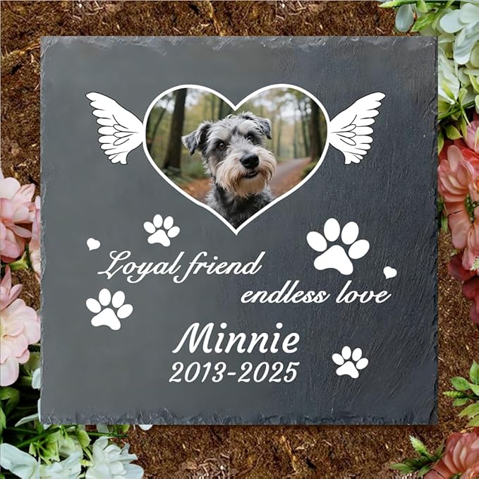 Dog Memorial Gifts for Loss of Dog, Personalized Pet Memorial Stone, Custom Dog Grave Marker with Name & Photo, Sympathy Gifts for Bereaved Pet Owners, Cemetery Decor (Style I)