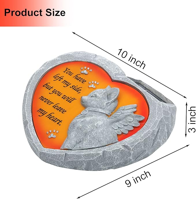 BAYN Cat Pet Memorial Stones Gifts, Solar Heart Shaped Pet Memorial Headstone Grave Markers for Loved Ones Loss of Cat Sympathy Gift Garden Stone Statue