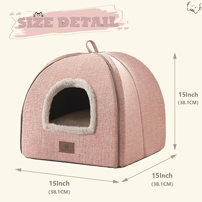 Cat Bed for Indoor Cats - Cat House Cats Tent with Removable Washable Cushioned Pillow, Soft and Self Kitten beds,for Small and Medium Pet Bed, Pink