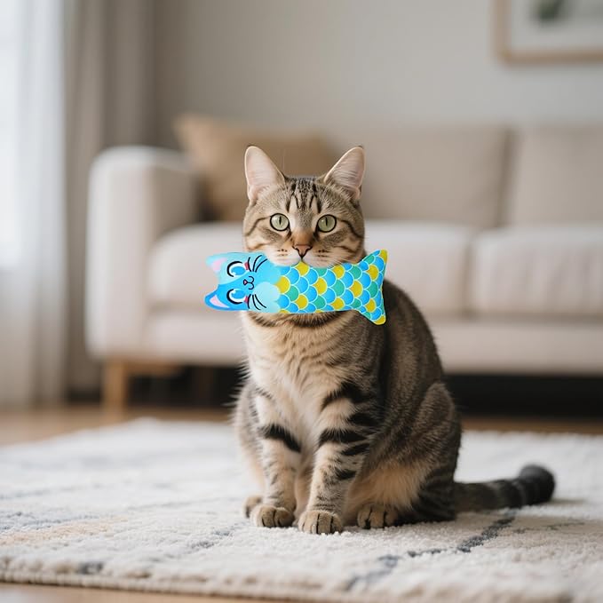 Catnip Toys for Indoor Cats Large Adult Cat Plush Toys with Crinkle Kitten Chew Kicker Toy 6 PCS