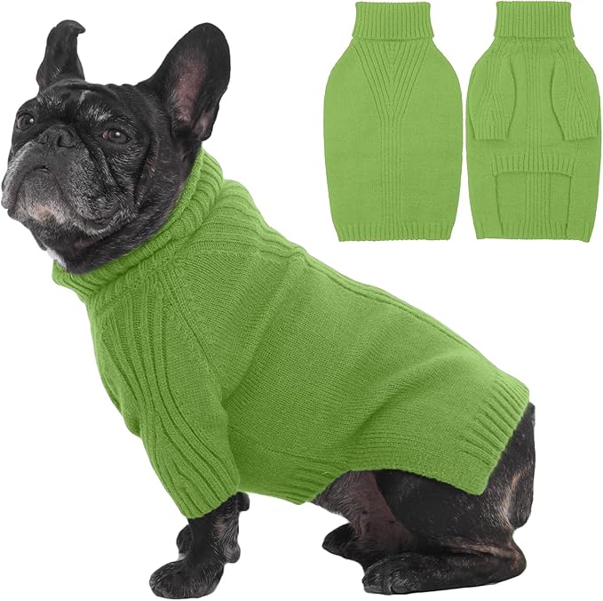 IECOii Dog Sweaters For Medium Dogs Girl Boy,Holiday Knit Doggy Sweatshirt with Sleeve,Turtleneck Thick Warm Dog Sweaters for Winter,Pullover Knitwear for French Bulldog,Boston Terrier (Grass green,L)