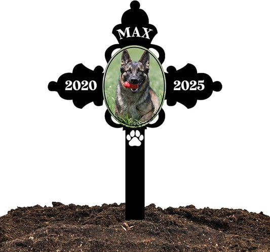 Dog Grave Marker Outdoor – Personalized Pet Headstone for Dogs with Name & Years, Dog Memorial Plaque, Pet Grave Cross for Backyard or Cemetery Tribute