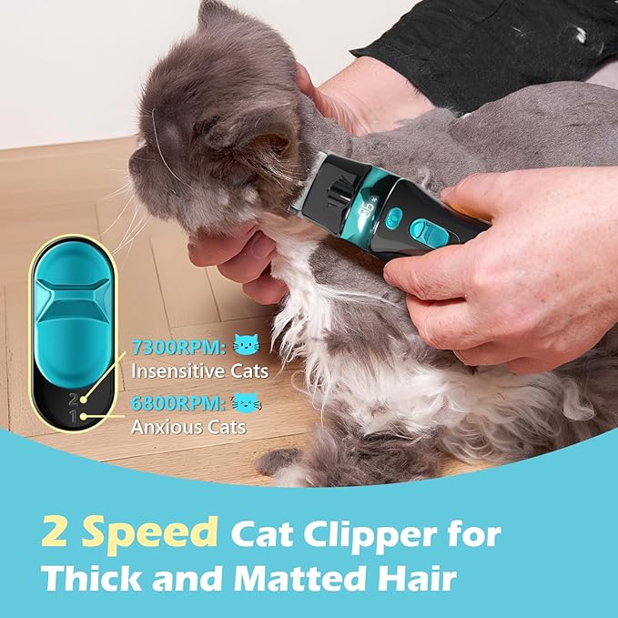 Cat Clippers for Grooming with 5-in-1 Blade, Cat Grooming Kit Cordless Rechargeable Hair Trimmer Detachable Stainless Steel Blade Pet Shaver for Small Kitty Paw Face Head Body
