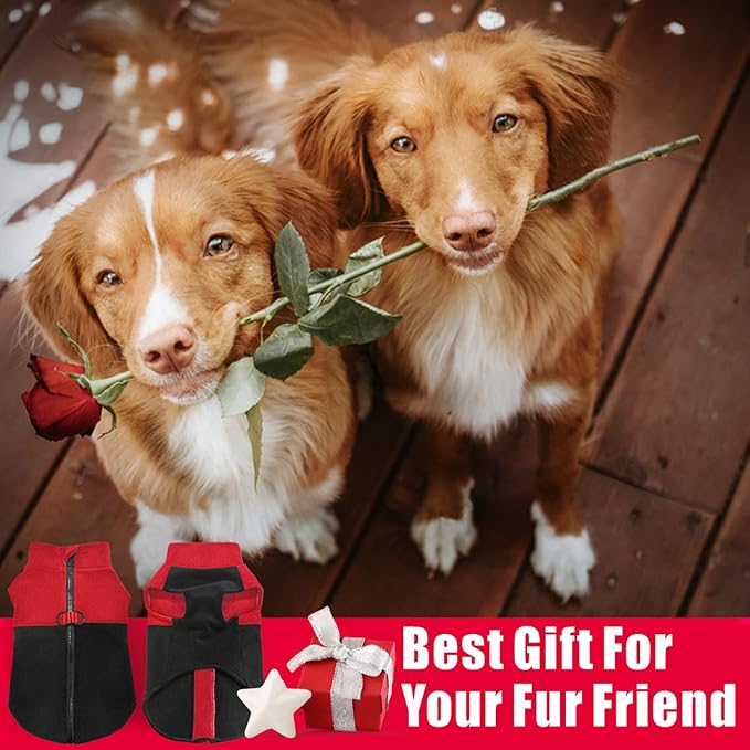 Idepet Dog Fleece Vest Sweater Zip Up Warm Pullover Dogs Jacket with D-Ring Leash Winter Cold Weater Coat Pet Sweatershirt Clothes Hoodie for Small Medium Dogs Boy Girl (Red/Black, XL)