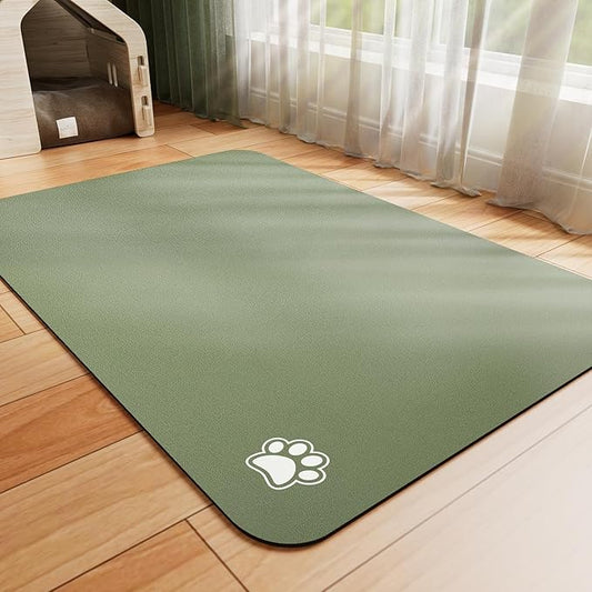 Pet Feeding Mat - Absorbent Dog Mat for Food and Water, No Stains Cat Bowl Mat, Easy to Clean Pet Placemats, Quick Dry Dog Water Dispenser Mat for Messy Drinkers | Paw Green 12"x 19"