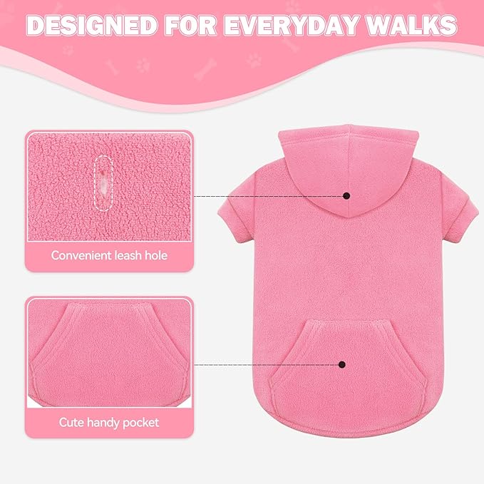Dog Sweaters for Large Dogs,Dog Hoodie,Warm Fleece Sweatshirt with Hood & Pocket,Leash Hole,Cozy Cold Weather Pet Clothes Sweater Hoodie for Large Dogs(Pink,L)