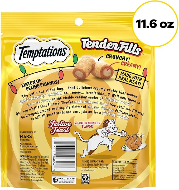 Temptations Tender Fills Crunchy and Soft Adult Cat Treats, Festive Feast Roasted Chicken Flavor, 11.6 oz. Pouch