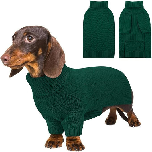 KOESON Dog Sweaters, Warm Medium Dog Sweater Girl and Boy, Turtleneck Christmas Sweaters for Medium Size Dogs, Easy On Pet Xmas Sweaters with Sleeves for Beagle, Dachshund, Boston Terrier, Green, M