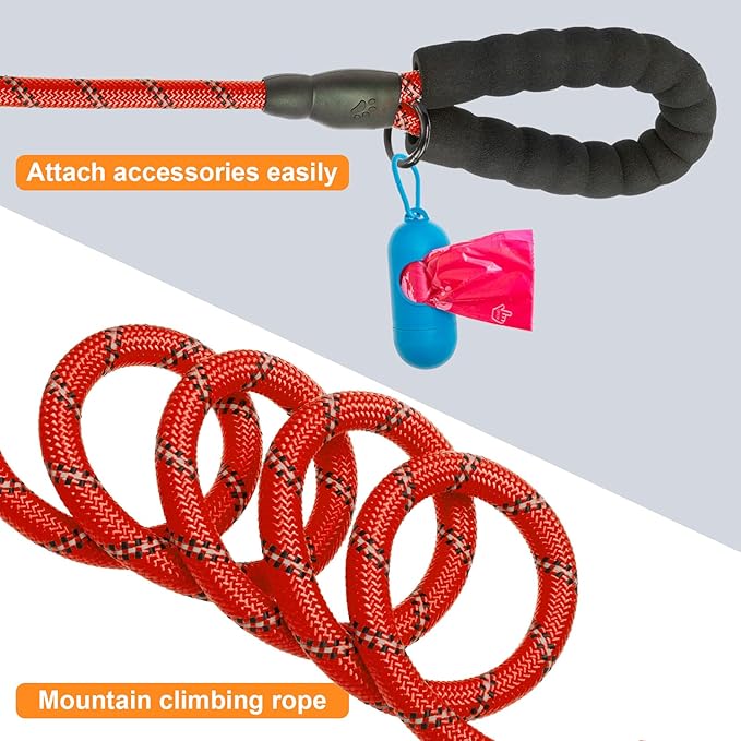 BEAUTYZOO Heavy Duty Rope Dog Leash 3 Pack, 6FT Nylon Pet Leash with Reflective Thread, Soft Padded Handle Thick Lead Strong Dog Leashes for Large Medium Dogs Small Puppy Training 6'*1/2 inch