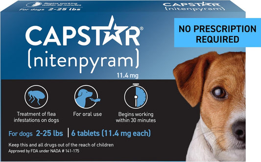 Capstar(nitenpyram) for Dogs Fast-Acting Oral Flea Treatment for Dogs 2-25 lbs, Vet-Recommended Medication Tablets Start Killing in 30 Minutes, 6 Doses