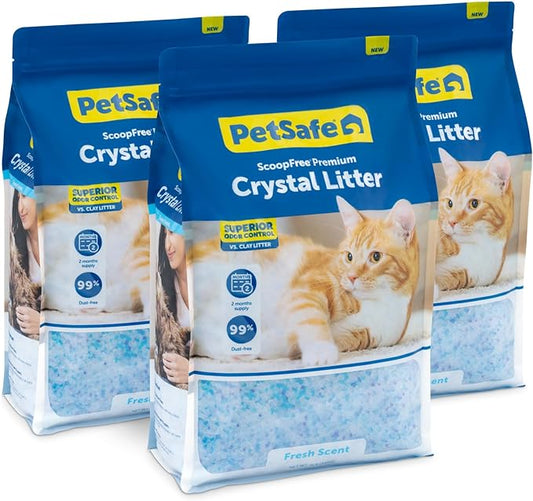 PetSafe ScoopFree Premium Crystal Cat Litter - Ultra-Absorbent Silica Universal Litterbox Crystals - Non-Clumping Odor Control - Fresh Scent - 8 lb Bag - 3 Pack