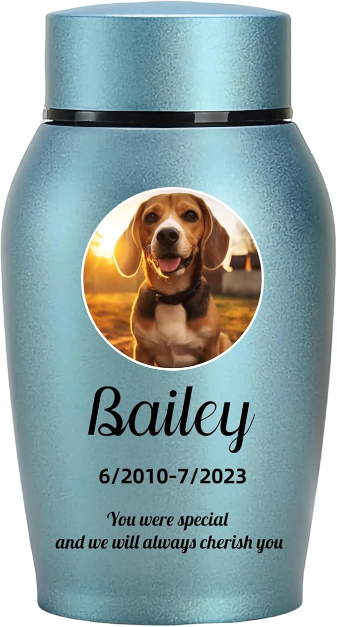 Custom Dog and Cat Urns for Ashes，Personalized Memorials Pet Urn for Ashes ，Custom Pet Name and Photo for Cremation Urns (Round)