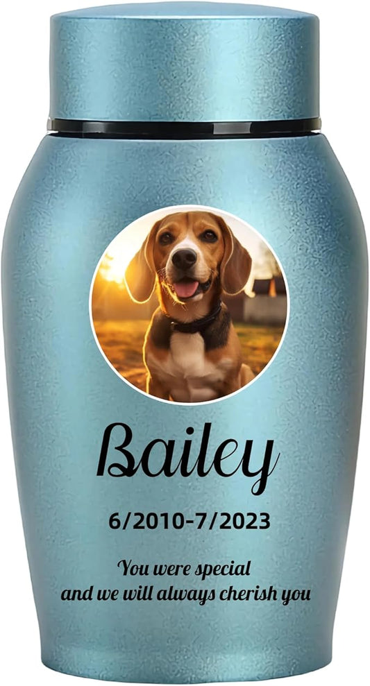 Custom Dog and Cat Urns for Ashes，Personalized Memorials Pet Urn for Ashes ，Custom Pet Name and Photo for Cremation Urns (Round)