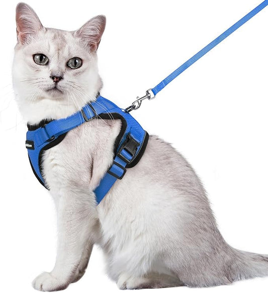 rabbitgoo Cat Harness and Leash for Walking, Escape Proof Soft Adjustable Vest Harnesses for Cats, Easy Control Breathable Reflective Strips Jacket, Navy Blue, M