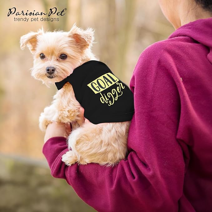 Parisian Pet Unisex Dog Tshirt - Embroidered “ Goal Digger “ Tank Top - Breathable and Lightweight Dog Clothes - Sleeveless Black Tee Shirts - Machine Washable Shirts for Large Dogs - 2XL