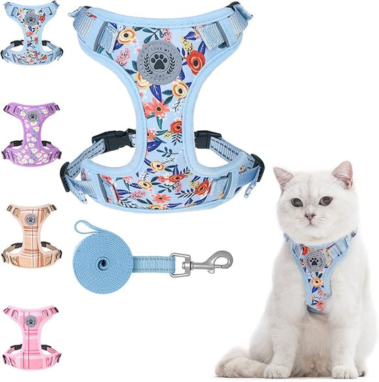 BEAUTYZOO Cat Harness and Leash Set for Walking Escape Proof, Neck Release Adjustable Harness for Kitten Puppy Small Medium Large Cats, Soft Cute Easy Control Small Cat Harness for Cats Boy and Girls