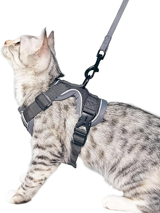 Cat Harness and Leash Set Escape Proof Tactical Large Kitten Harness Emotional Support Cat Vest, Grey, L