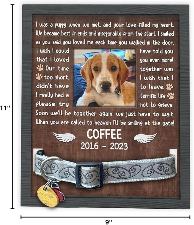 Pawfect House 11x9in Pet Collar Frame - Personalized Custom Pet Loss Sign - Dog Memorial Picture Frame Gifts